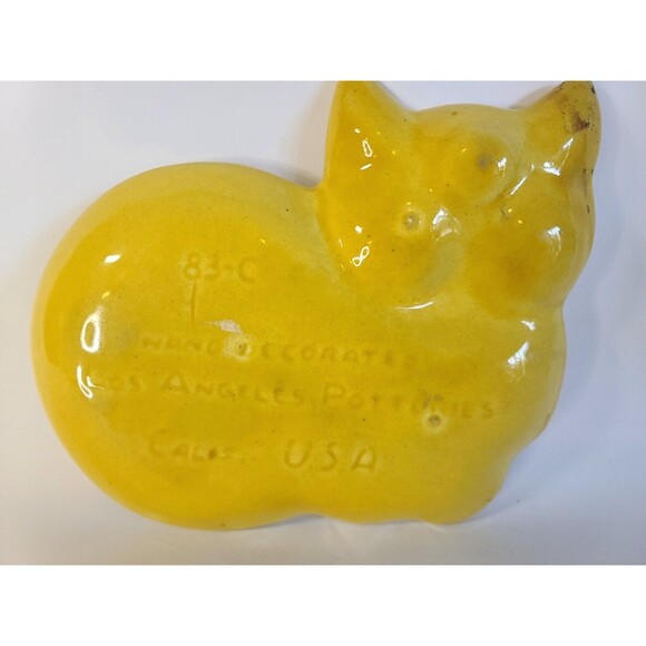 Los Angeles Potteries California Hand Painted Yellow Cat Dish 83-C-7.25”x6” - Picture 2 of 5